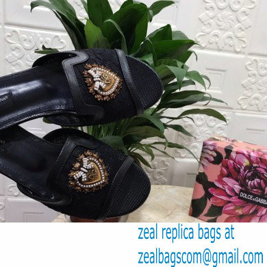 Dolce  &  Gabbana Lace Sliders Black with Devotion Heart 2021